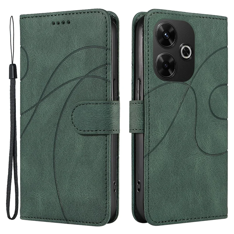 For Xiaomi Redmi 13 5G / 13 4G Case Leather Folio Flip Phone Cover Curved Line Imprinted - Green