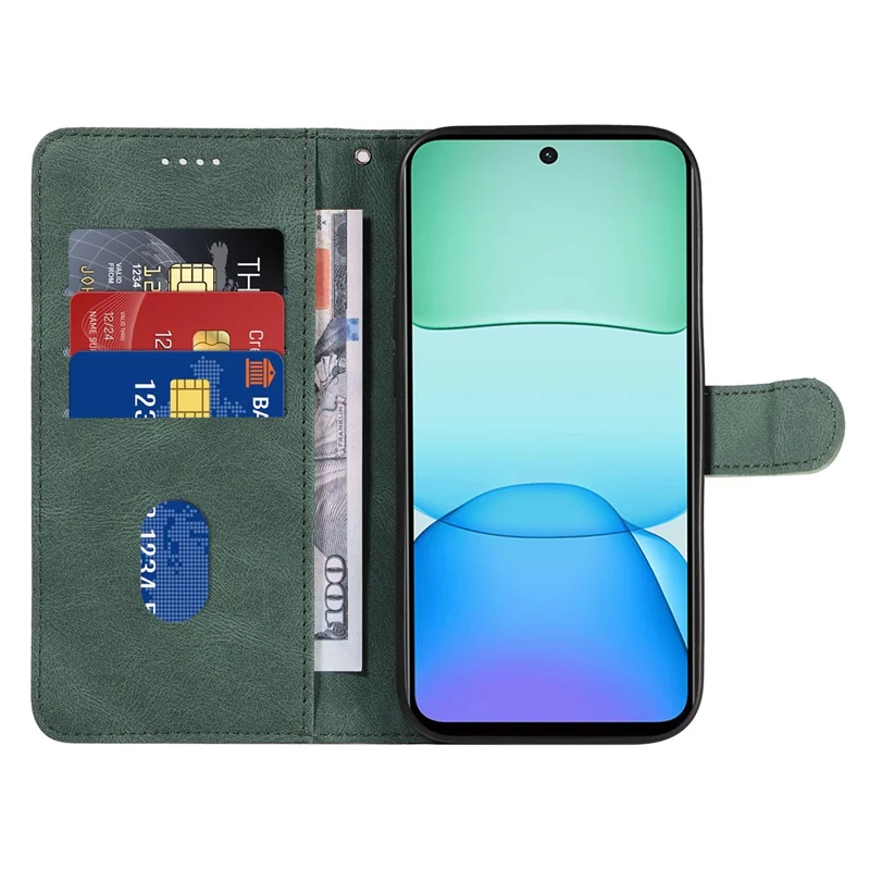 For Xiaomi Redmi 13 5G / 13 4G Case Leather Folio Flip Phone Cover Curved Line Imprinted - Green