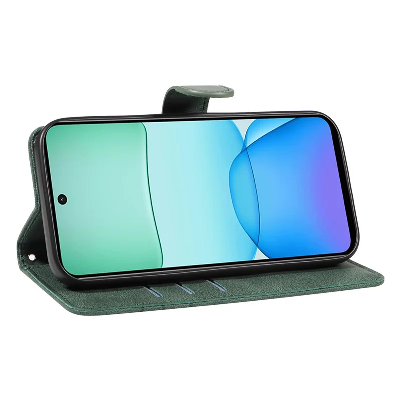 For Xiaomi Redmi 13 5G / 13 4G Case Leather Folio Flip Phone Cover Curved Line Imprinted - Green