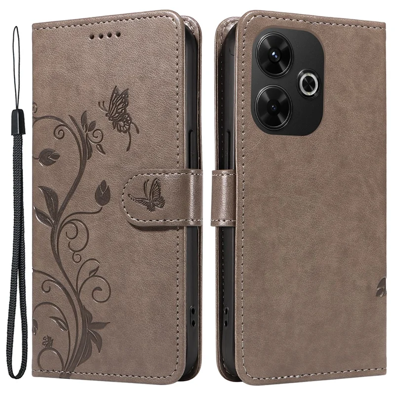 Per Xiaomi Redmi 13 5G / 13 4G Custodia in pelle PU Custodia protettiva con motivo a farfalla e fiore - Grigio