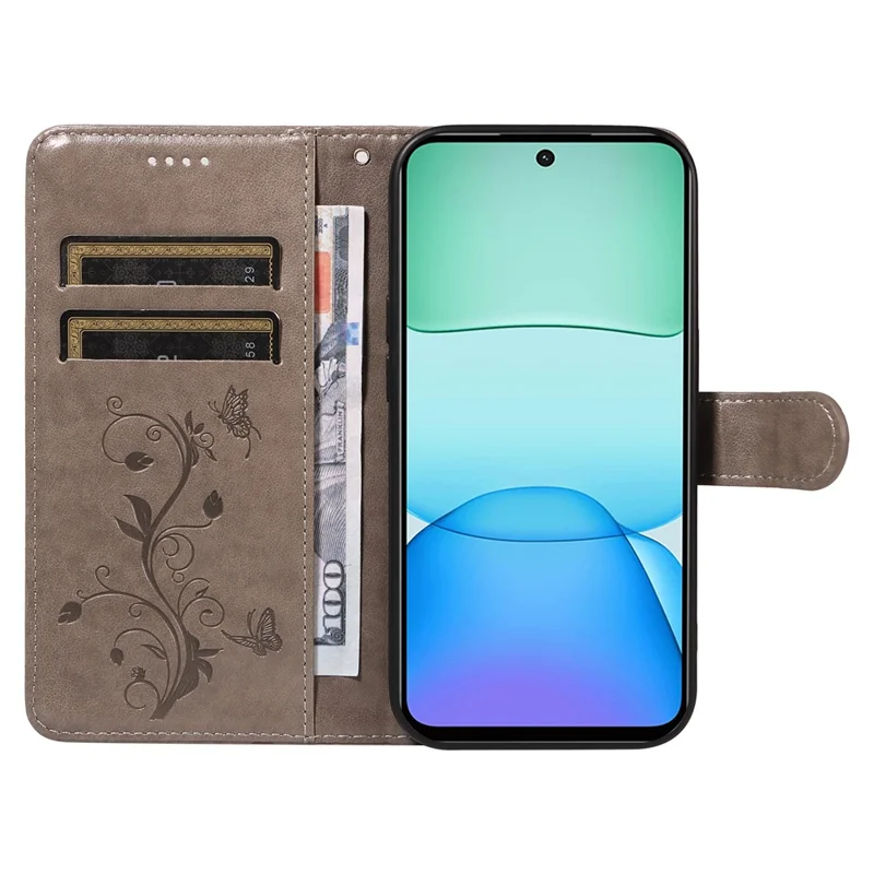 Per Xiaomi Redmi 13 5G / 13 4G Custodia in pelle PU Custodia protettiva con motivo a farfalla e fiore - Grigio