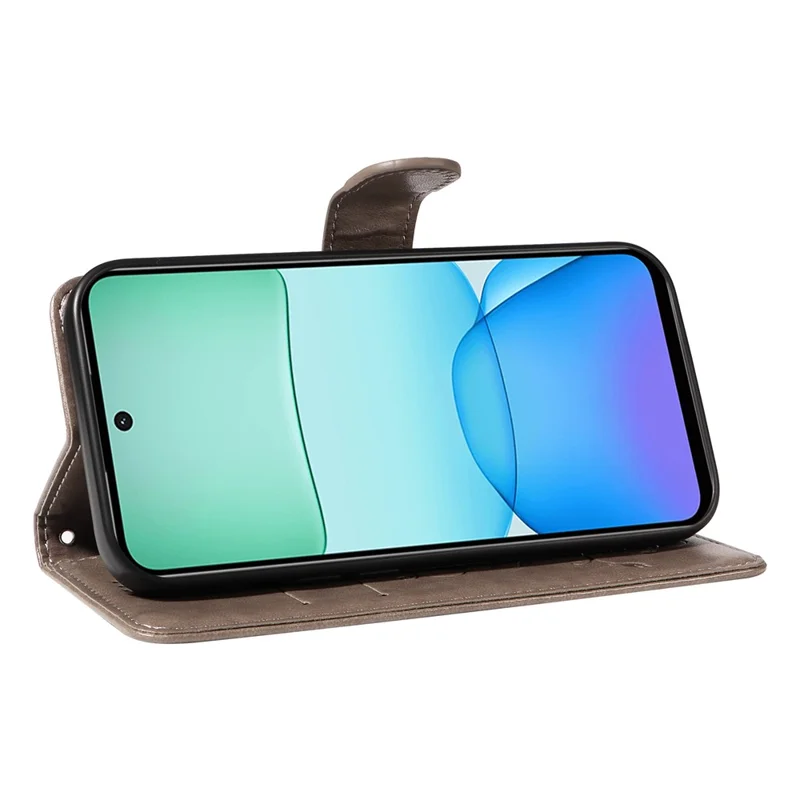Per Xiaomi Redmi 13 5G / 13 4G Custodia in pelle PU Custodia protettiva con motivo a farfalla e fiore - Grigio