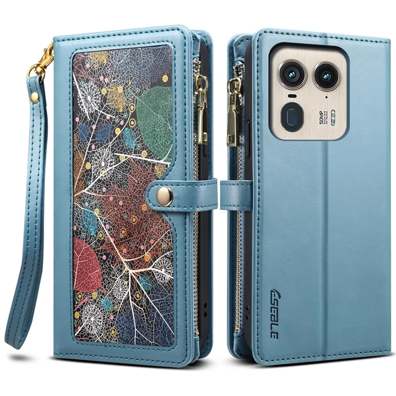 ESEBLE Série Galaxy pour Motorola Edge 50 Ultra 5G / Moto X50 Ultra 5G Étui en cuir Étui de téléphone RFID Blocking - Bleu