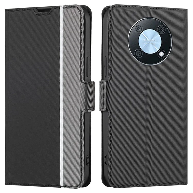 For Huawei Enjoy 50 Pro 4G / nova Y90 4G Twill Texture Side Magnetic Clasp PU Leather Stand Cover Card Slots Phone Case - Black