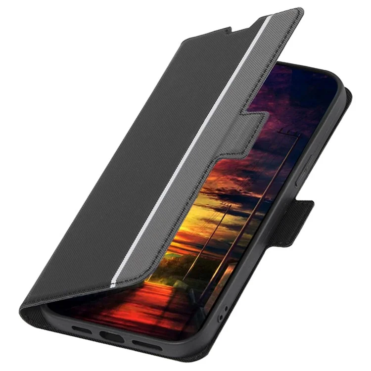 For Huawei Enjoy 50 Pro 4G / nova Y90 4G Twill Texture Side Magnetic Clasp PU Leather Stand Cover Card Slots Phone Case - Black
