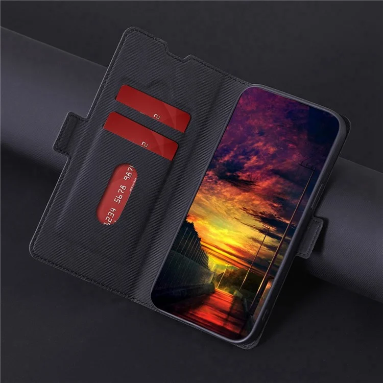 For Huawei Enjoy 50 Pro 4G / nova Y90 4G Twill Texture Side Magnetic Clasp PU Leather Stand Cover Card Slots Phone Case - Black