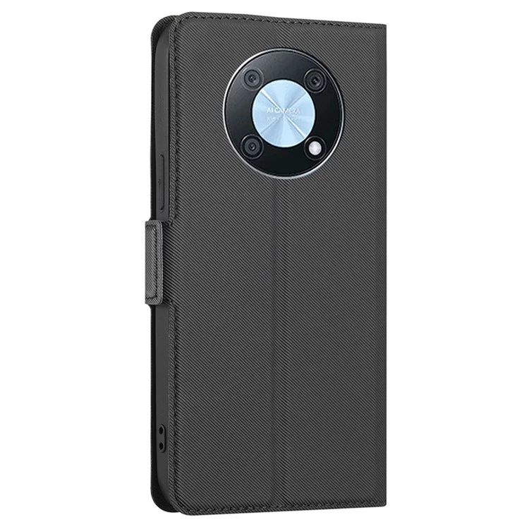 For Huawei Enjoy 50 Pro 4G / nova Y90 4G Twill Texture Side Magnetic Clasp PU Leather Stand Cover Card Slots Phone Case - Black