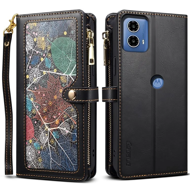 ESEBLE Galaxy Series For Motorola Moto G24 Power Case Leather Phone Cover with Purse Card Holder RFID Blocking - Black