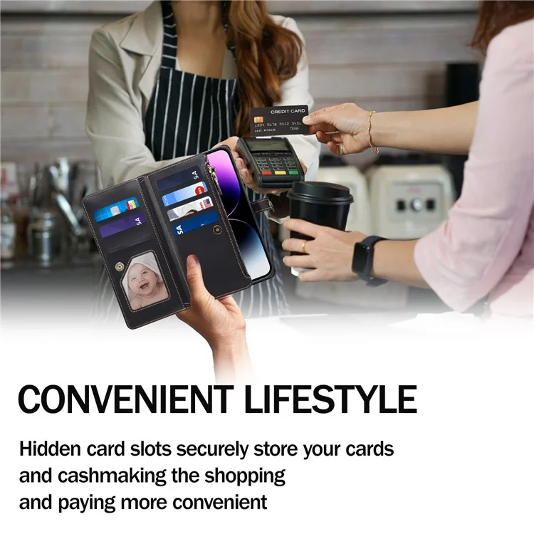 ESEBLE Galaxy Series For Motorola Moto G24 Power Case Leather Phone Cover with Purse Card Holder RFID Blocking - Black