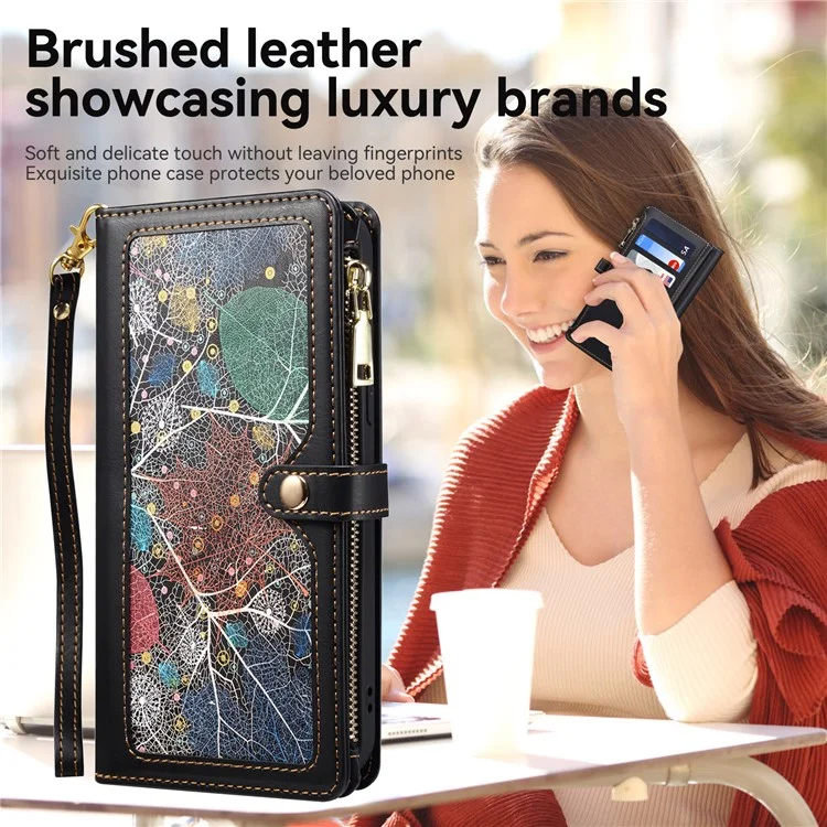 ESEBLE Galaxy Series For Motorola Moto G24 Power Case Leather Phone Cover with Purse Card Holder RFID Blocking - Black