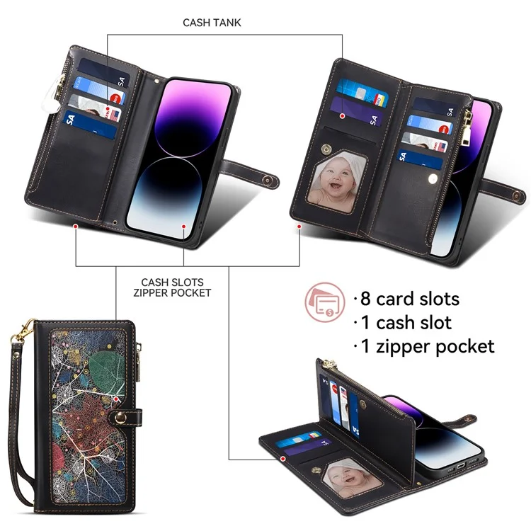 ESEBLE Galaxy Series For Motorola Moto G24 Power Case Leather Phone Cover with Purse Card Holder RFID Blocking - Black