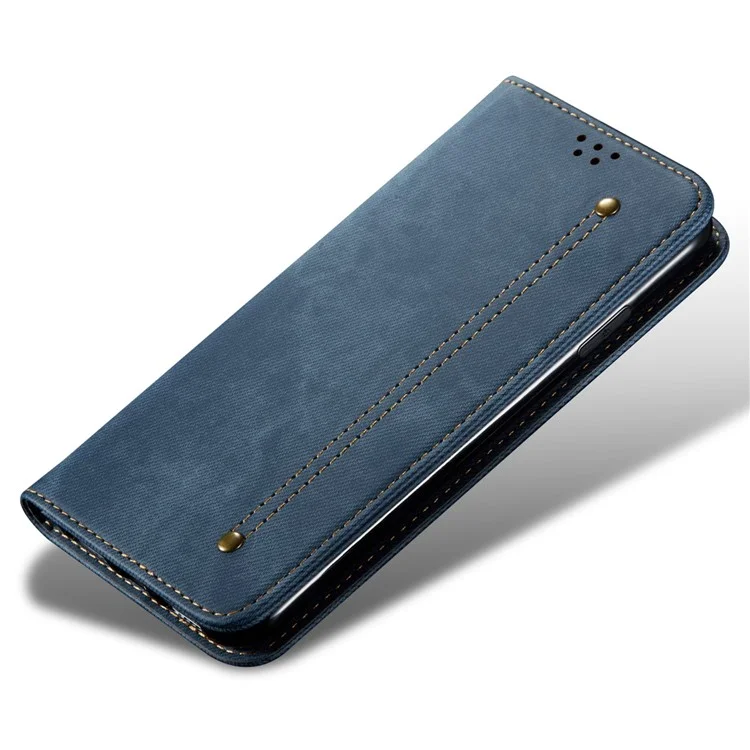 Für Oppo Reno12 Pro 5G (Global) Hülle Jeans Tuchstruktur Leder Telefonhülle mit Kartenfächern - Blau