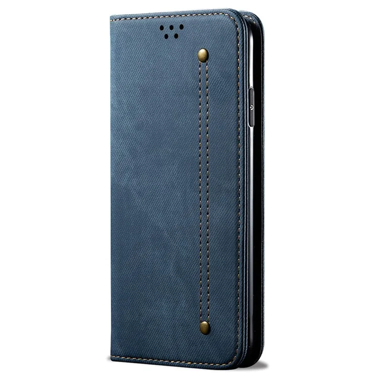 Für Oppo Reno12 Pro 5G (Global) Hülle Jeans Tuchstruktur Leder Telefonhülle mit Kartenfächern - Blau