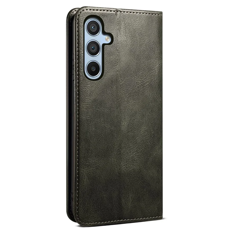 For Samsung Galaxy S24 FE Case Leather Phone Cover Waxy Crazy Horse Texture Magnetic Absorption - Green