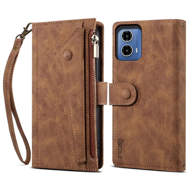 ESEBLE Star Series For Motorola Moto G85 5G / S50 Neo 5G Case Leather Folio Wallet Phone Cover RFID Blocking Wrist Strap - Brown