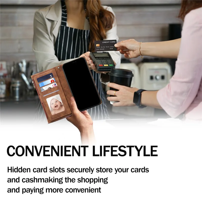 ESEBLE Star Series For Motorola Moto G85 5G / S50 Neo 5G Case Leather Folio Wallet Phone Cover RFID Blocking Wrist Strap - Brown