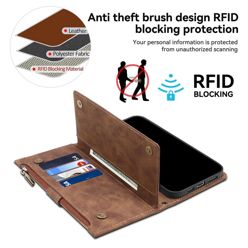 ESEBLE Star Series For Motorola Moto G85 5G / S50 Neo 5G Case Leather Folio Wallet Phone Cover RFID Blocking Wrist Strap - Brown