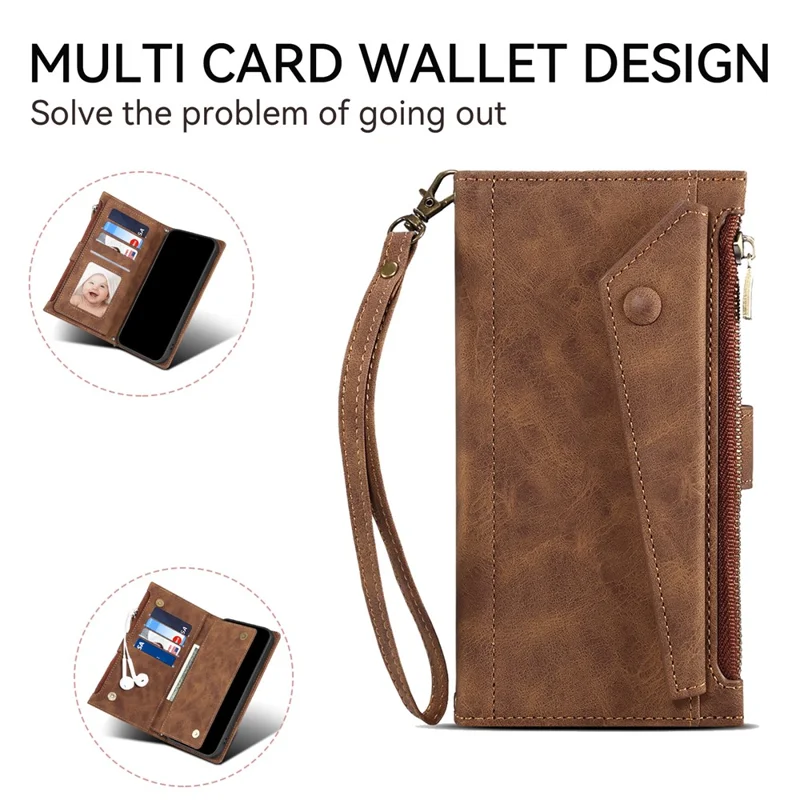 ESEBLE Star Series For Motorola Moto G85 5G / S50 Neo 5G Case Leather Folio Wallet Phone Cover RFID Blocking Wrist Strap - Brown