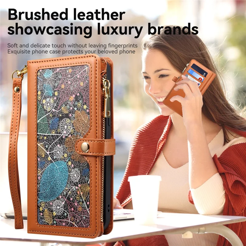 ESEBLE Galaxy Series For iPhone 16 Pro Case Leather Phone Cover with RFID Blocking Wallet - Brown