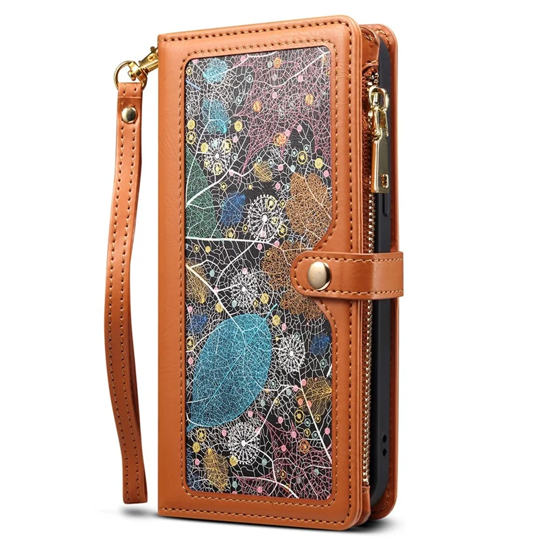 ESEBLE Galaxy Series For iPhone 16 Pro Case Leather Phone Cover with RFID Blocking Wallet - Brown