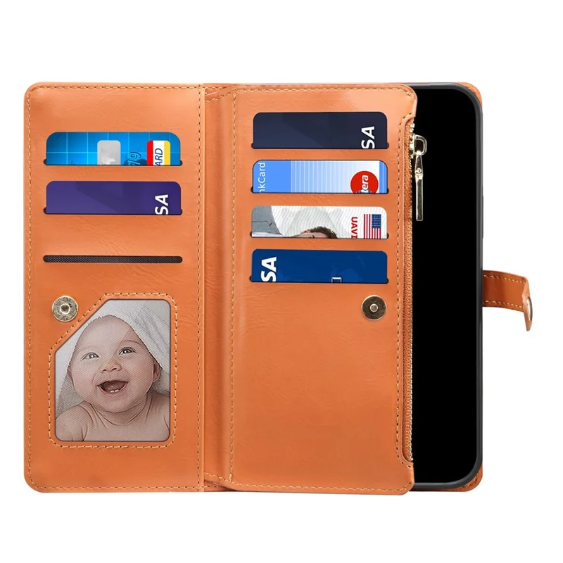 ESEBLE Galaxy Series For iPhone 16 Pro Case Leather Phone Cover with RFID Blocking Wallet - Brown