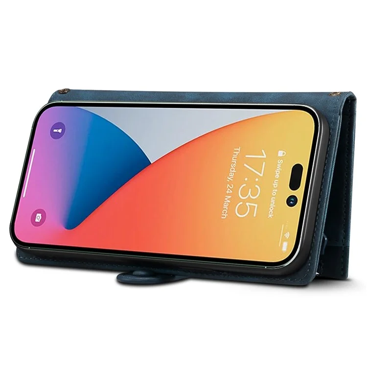 ESEBLE Star Series Per iPhone 16 Pro Max Case Zipper Wallet Anti-Drop PU Leather Phone Cover - Blu