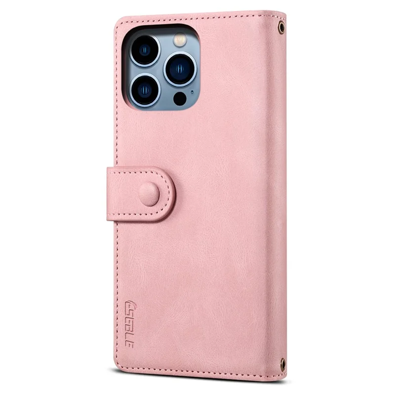 ESEBLE Star Series For iPhone 16 Pro Max Case Zipper Wallet Anti-drop PU Leather Phone Cover - Rose Gold
