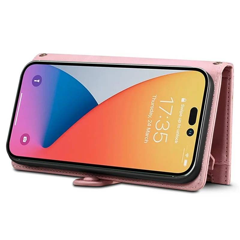 ESEBLE Star Series For iPhone 16 Pro Max Case Zipper Wallet Anti-drop PU Leather Phone Cover - Rose Gold