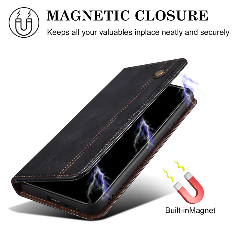 For iPhone 16 Pro Max Case Crazy Horse Texture Drop-Proof Leather Wallet Phone Cover - Black