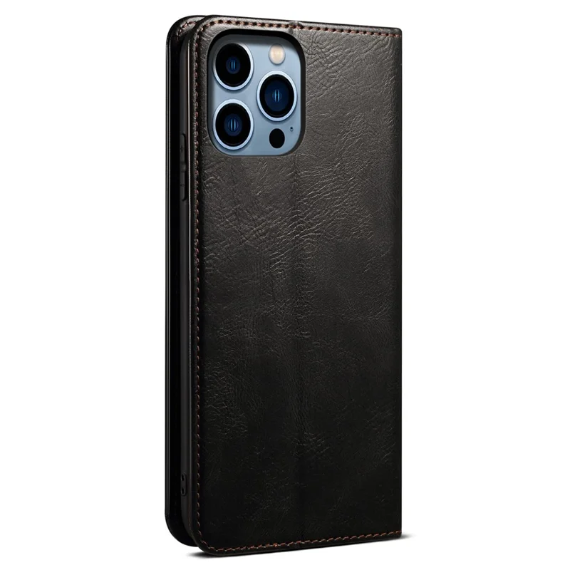 For iPhone 16 Pro Max Case Crazy Horse Texture Drop-Proof Leather Wallet Phone Cover - Black