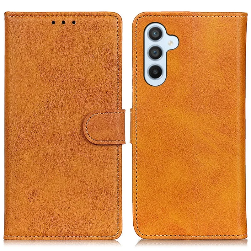 For Samsung Galaxy S24 FE Stand Case Cowhide Texture Leather Phone Cover - Brown