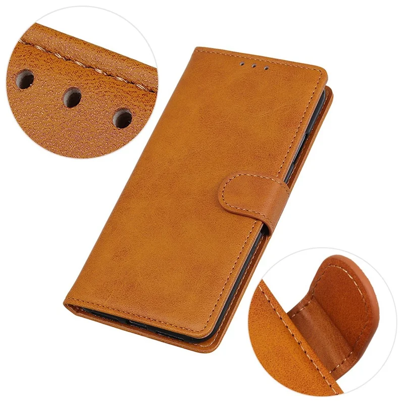 For Samsung Galaxy S24 FE Stand Case Cowhide Texture Leather Phone Cover - Brown