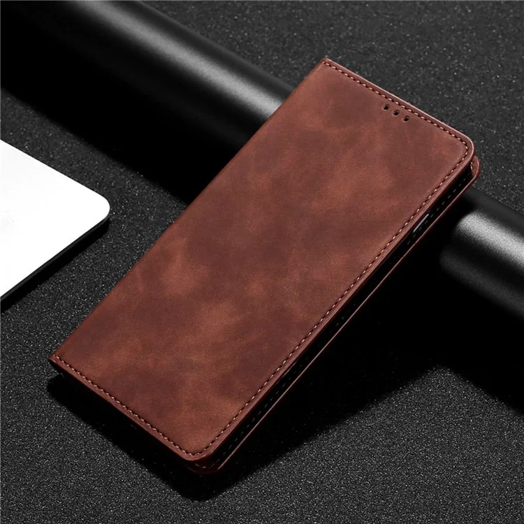 Para Huawei, Desfrute de 50 Pro 4g / Nova Y90 4G Skin-toucha Sentimento de Couro PU Stand Casol Casta de Cartão - Marrom Escuro