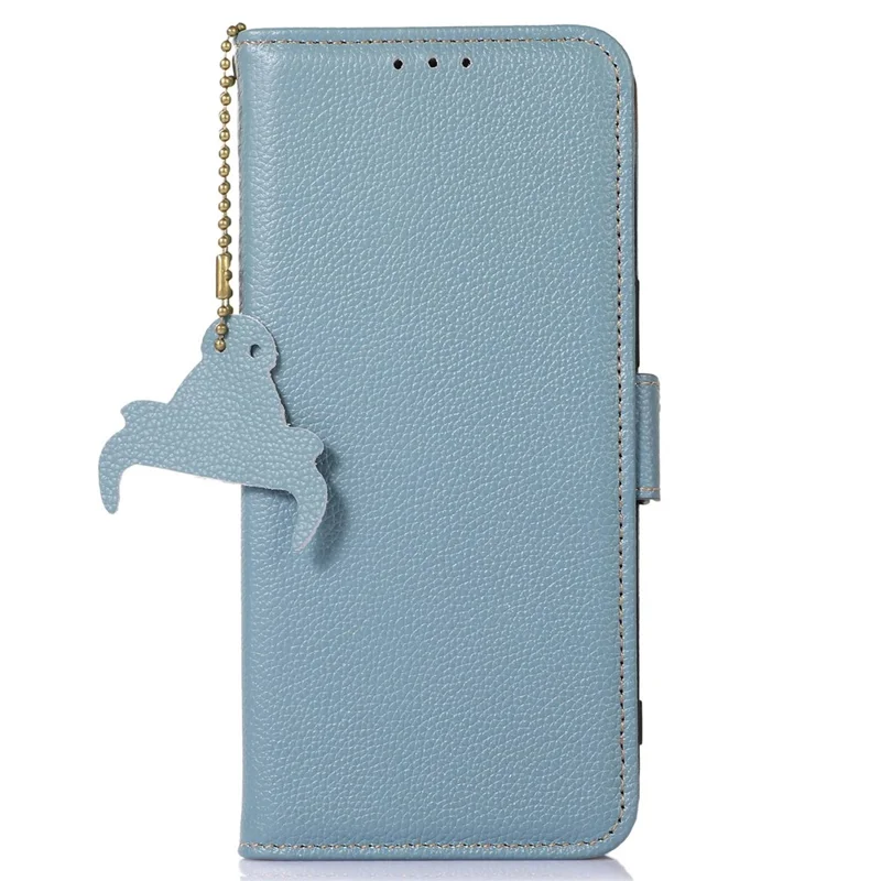 For Samsung Galaxy S24 FE Phone Case RFID Blocking Textured Genuine Cow Leather Flip Cover - Blue
