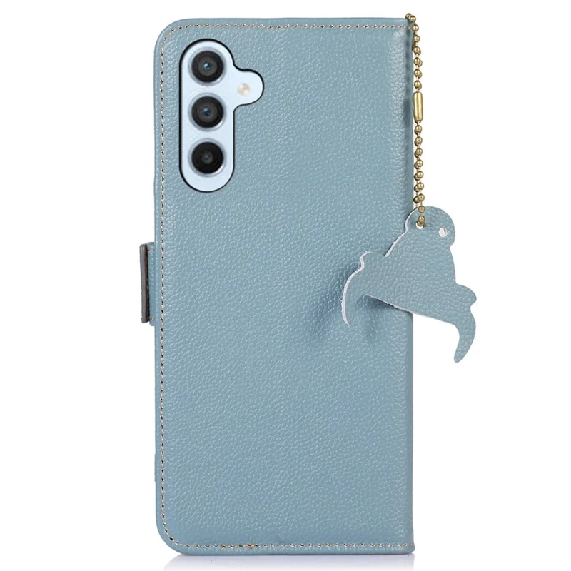 For Samsung Galaxy S24 FE Phone Case RFID Blocking Textured Genuine Cow Leather Flip Cover - Blue