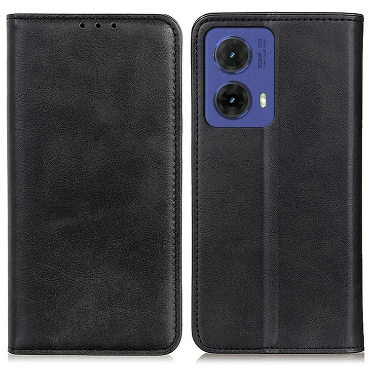 Para Motorola Moto G85 5G / S50 Neo 5G Funda Textura de Piel de Vaca Dividida Funda de Teléfono con Soporte - Negro