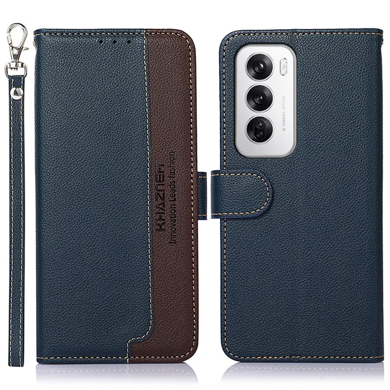 KHAZNEH Para Oppo Reno12 5G (Global) Case RFID Blocking Leather Phone Cover with Wallet - Azul