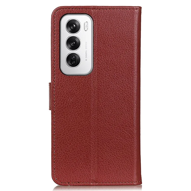 Per Oppo Reno12 5G (Globale) Stand Case Litchi Texture Leather Wallet Phone Cover - Marrone