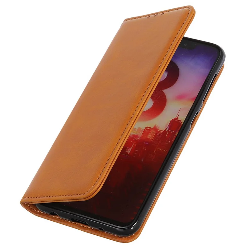 غطاء لهاتف Oppo Reno12 5G (عالمي) بملمس جلد بقري مع محفظة من جلد السبليت وحامل - بني