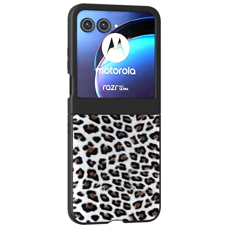 Для Motorola Razr 50 5G Чехол с леопардовым принтом PU+PC задняя крышка телефона - Серебристый