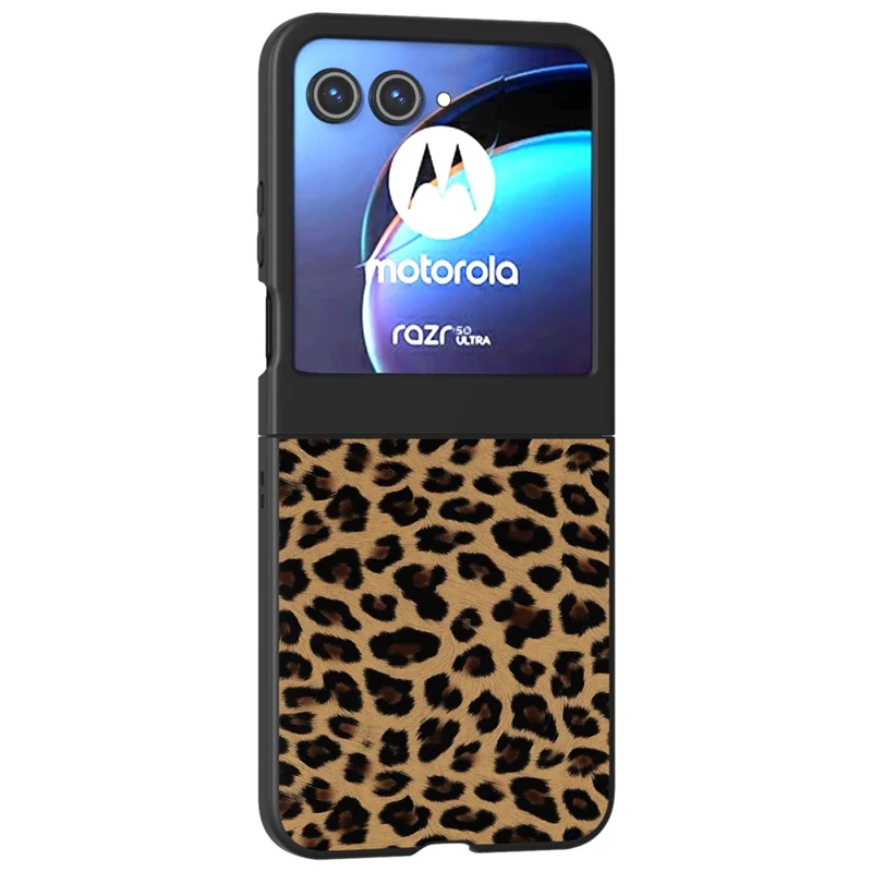 Leopard Pattern Case For Motorola Razr 70 / 60 / 50 5G / Razr 2026 / 2025 / 2024 PU+PC Back Phone Cover - Champagne Gold
