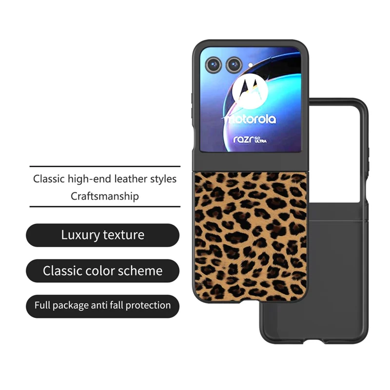 Leopard Pattern Case For Motorola Razr 70 / 60 / 50 5G / Razr 2026 / 2025 / 2024 PU+PC Back Phone Cover - Champagne Gold