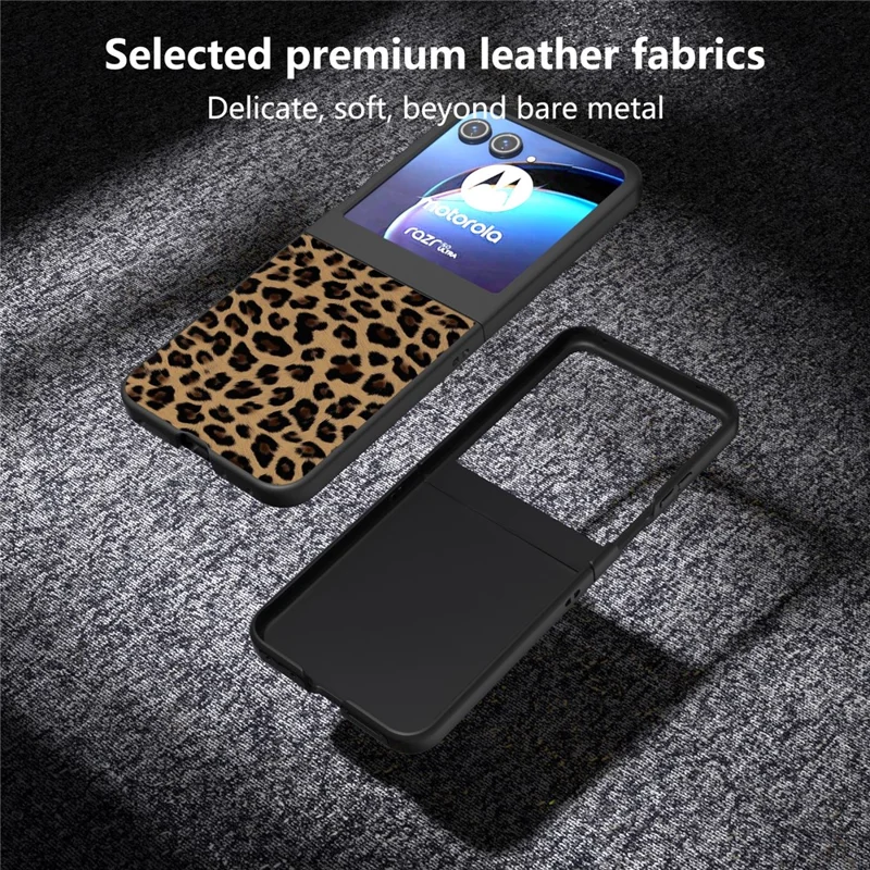Leopard Pattern Case For Motorola Razr 70 / 60 / 50 5G / Razr 2026 / 2025 / 2024 PU+PC Back Phone Cover - Champagne Gold