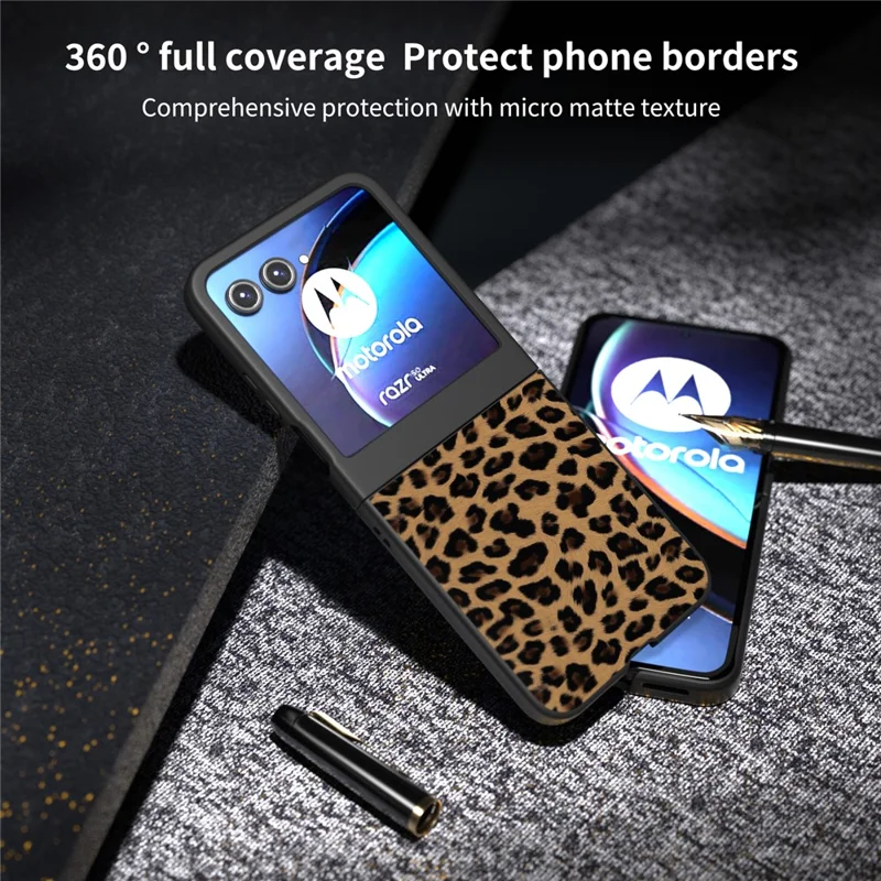 Leopard Pattern Case For Motorola Razr 70 / 60 / 50 5G / Razr 2026 / 2025 / 2024 PU+PC Back Phone Cover - Champagne Gold