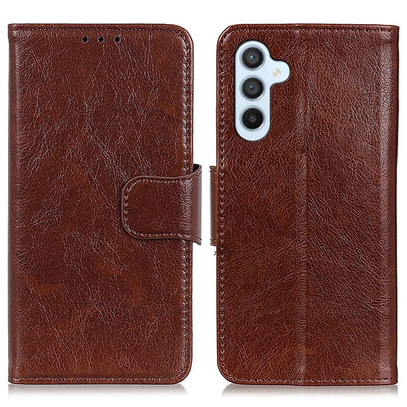 For Samsung Galaxy S24 FE Case Nappa Texture Split Leather Wallet Phone Cover - Brown