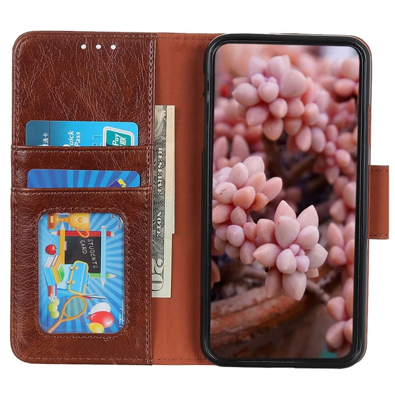 For Samsung Galaxy S24 FE Case Nappa Texture Split Leather Wallet Phone Cover - Brown
