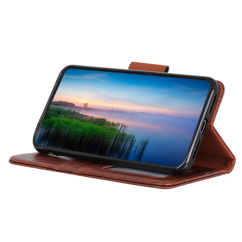For Samsung Galaxy S24 FE Case Nappa Texture Split Leather Wallet Phone Cover - Brown
