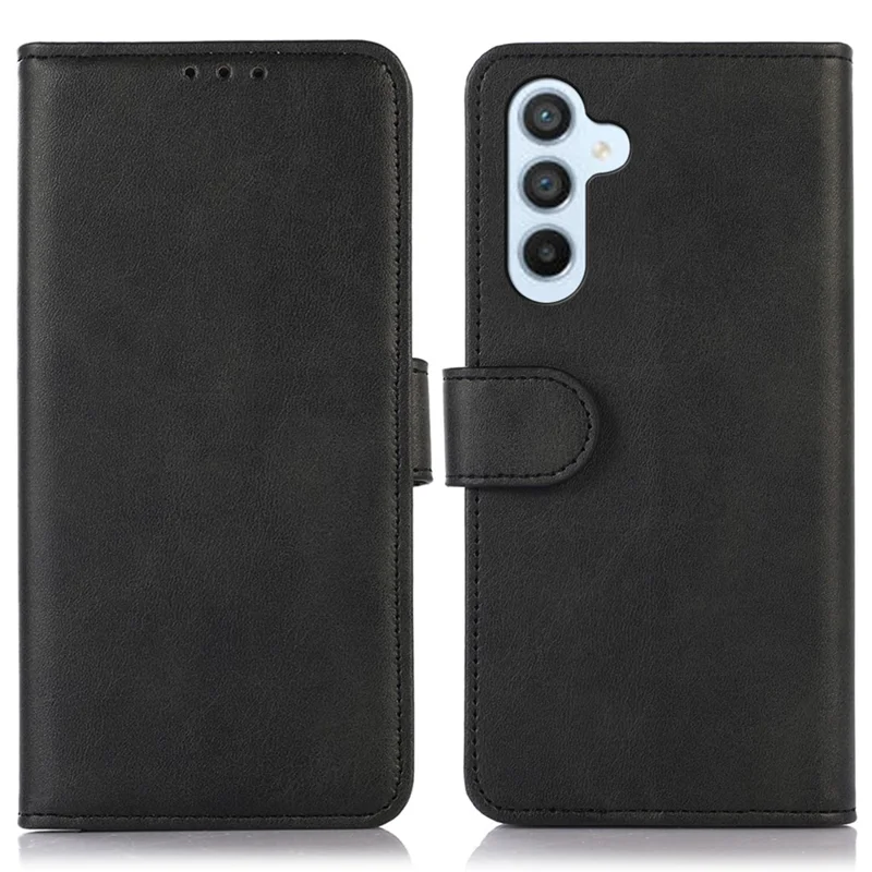 Para Samsung Galaxy S24 FE Case Cowhide Texture Leather 3 Card Slots Phone Cover with Stand - Preto