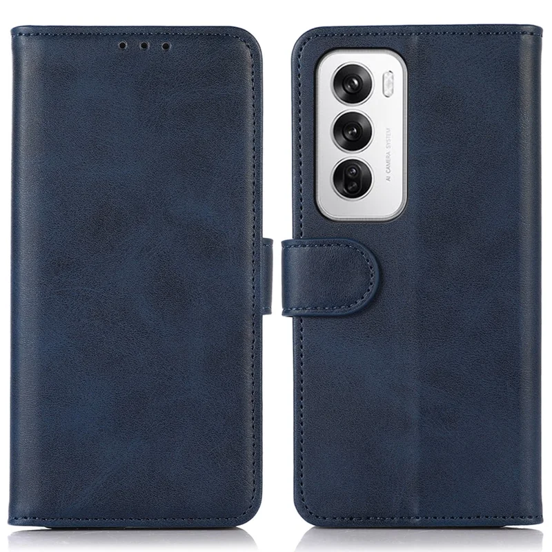 Para Oppo Reno12 5G (Global) Case Cowhide Texture Leather Wallet Phone Cover - Azul