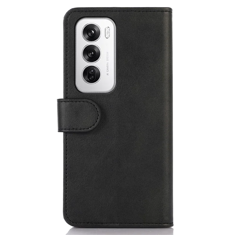 For Oppo Reno12 5G (Global) Case Cowhide Texture Leather Wallet Phone Cover - Black